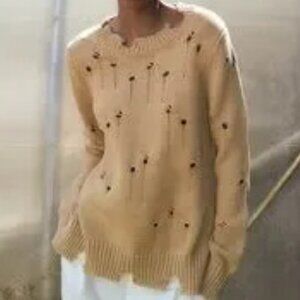 Women's Beige Sweater with Embroidered Details